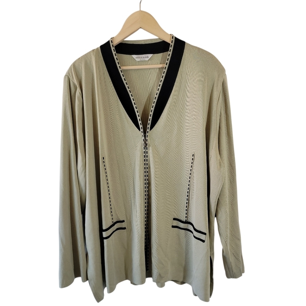 VTG Exclusively MISOOK Women's Mint Green Santana Knit Jacket Sz 1X Full-Zip